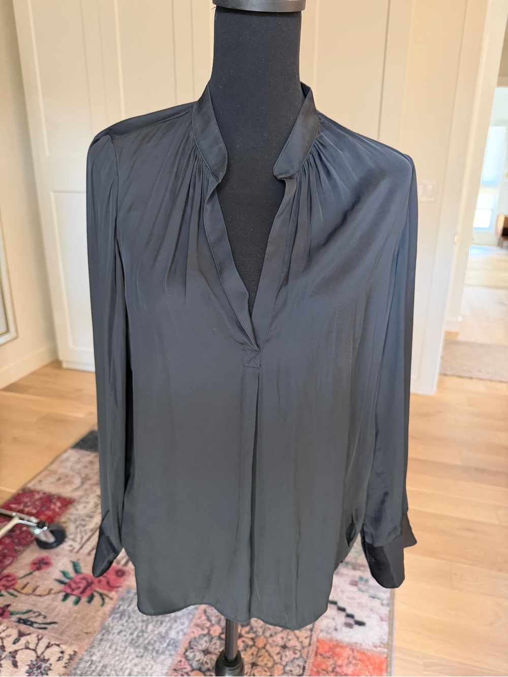 Zadig & Voltaire Black Pleated V-Neck Silk Blouse